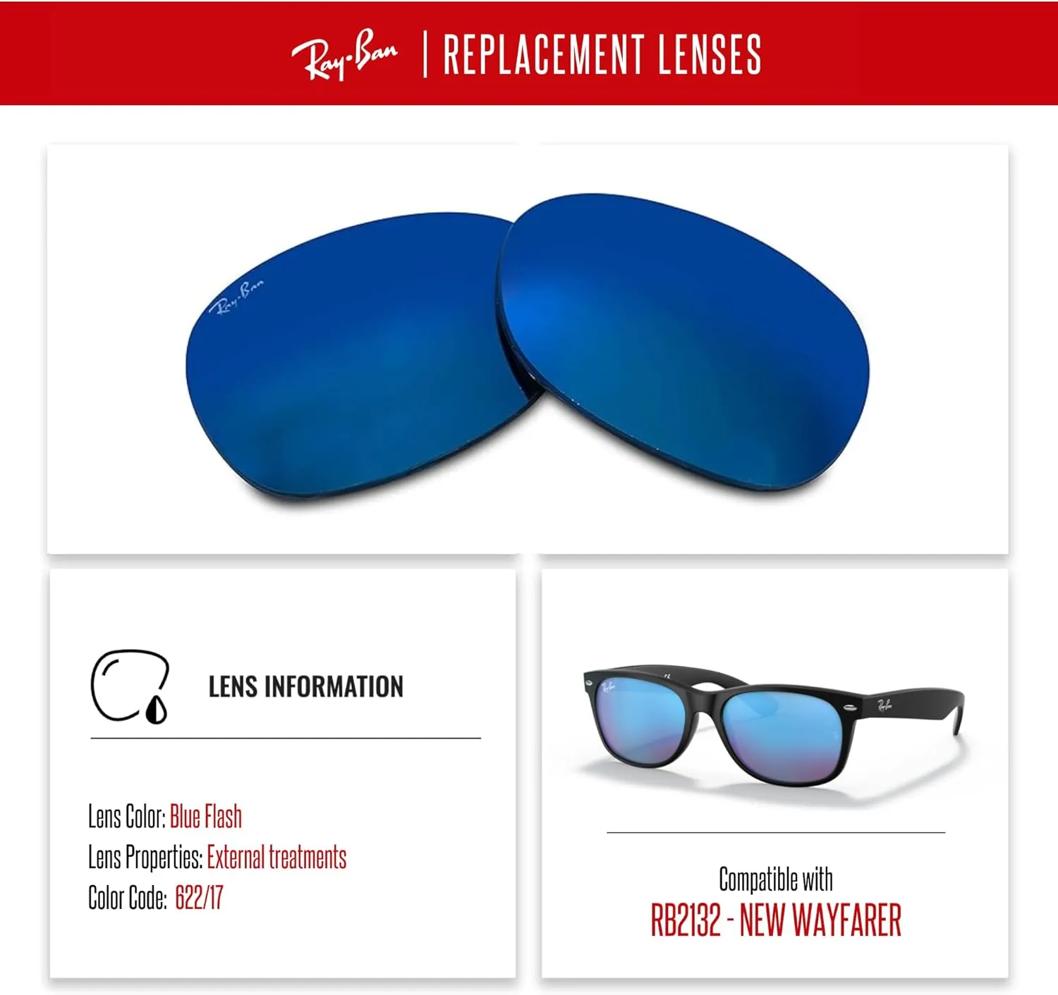 NEW RB2132 New Wayfarer Replacement Lenses For Men For Women  BUNDLE with Designer iWear Care Kit