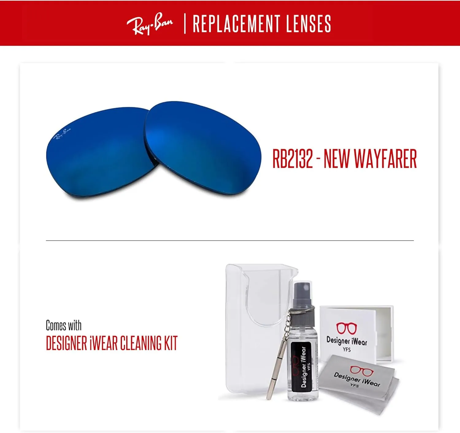 NEW RB2132 New Wayfarer Replacement Lenses For Men For Women  BUNDLE with Designer iWear Care Kit