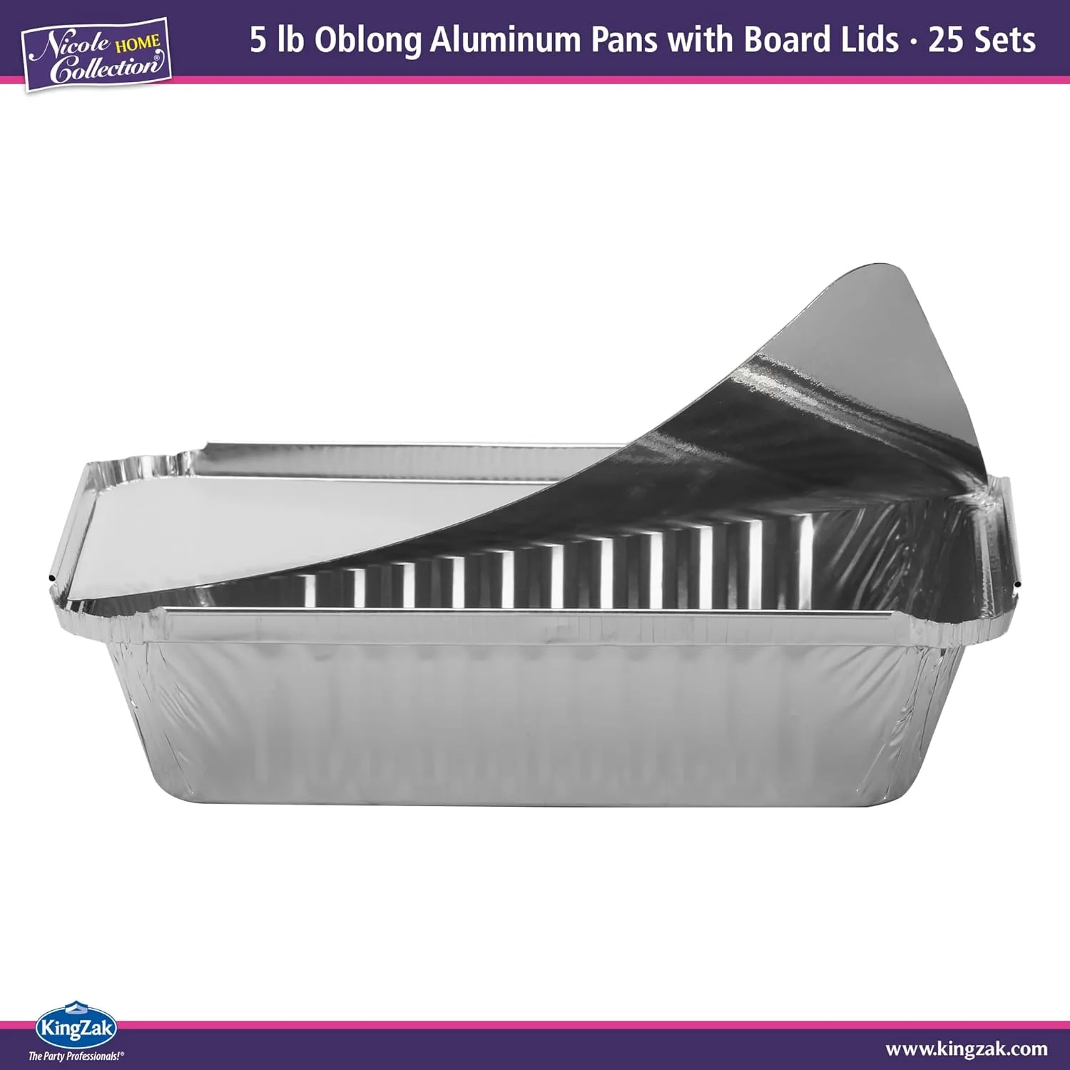Nicole Home Collection Aluminum Pans With Lids - 25 Count - 5LB (10" x7.5) Oblong Pans - To Go Containers With Lids - Disposable Tin Foil Pans - Perfect For Catering, Meal Prep, Baking, Freezer Safe