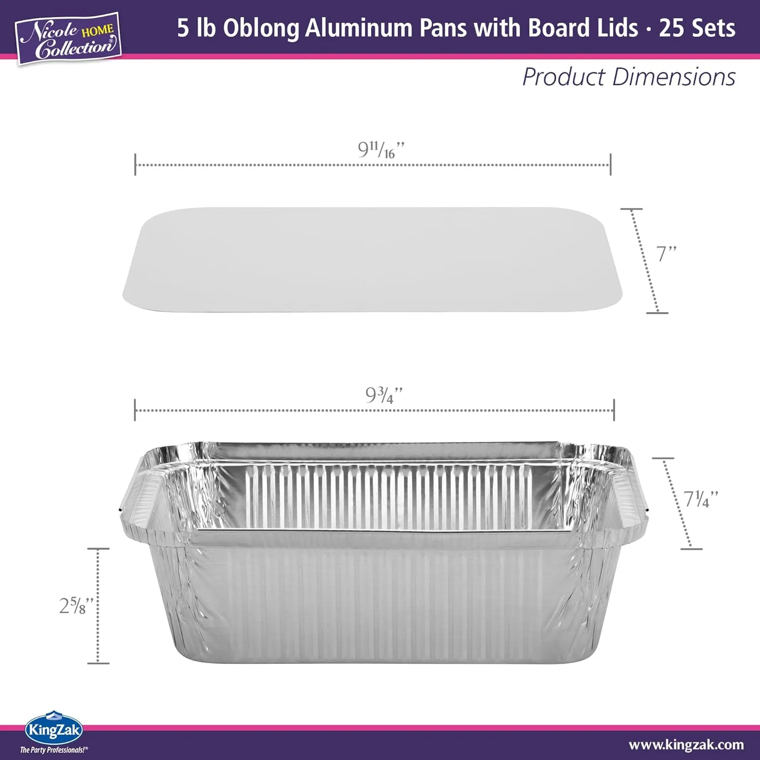 Nicole Home Collection Aluminum Pans With Lids - 25 Count - 5LB (10" x7.5) Oblong Pans - To Go Containers With Lids - Disposable Tin Foil Pans - Perfect For Catering, Meal Prep, Baking, Freezer Safe