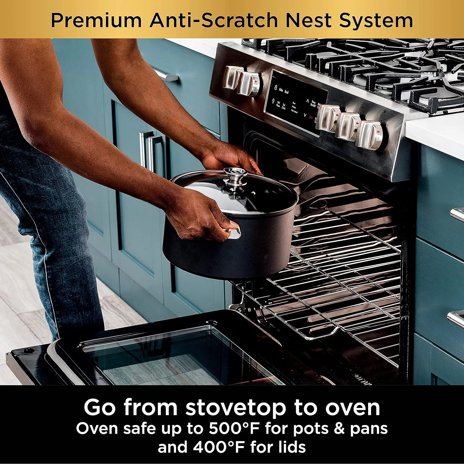 Ninja C50480 Foodi NeverStick Premium 8-Quart Stock Pot with Glass Lid, Anti-Scratch Nest System, Hard-Anodized, Nonstick, Durable & Oven Safe to 500°F, Slate Grey