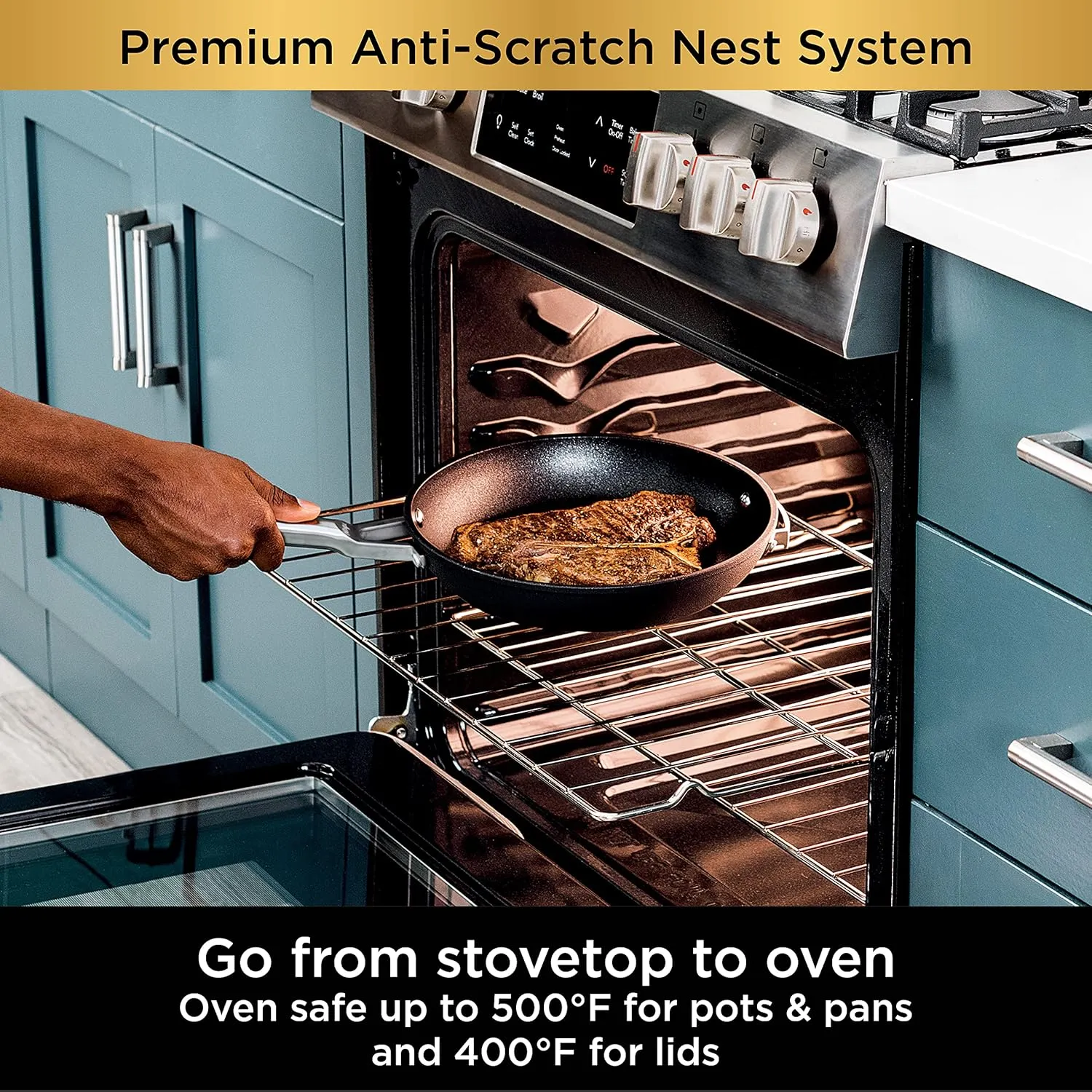 Ninja NeverStick Premium 10 Piece Pots & Frying Pans Set, with Glass Lids, Nesting, Hard Anodized, Kitchen Cookware Sets Nonstick, Durable & Oven Safe to 500°F, Slate Grey, C59500