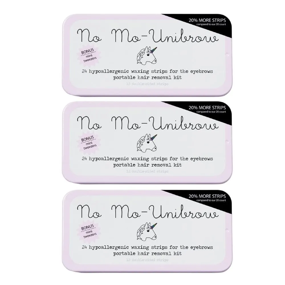 No Mo-Unibrow Hair Removal Waxing Kit - Waxing Strips For Eyebrows, Face, Upper Lip, and Chin - As Seen On Shark Tank - Travel Friendly Wax Strip For Face - Wax Strips and Mini Tweezers - 3 Pack