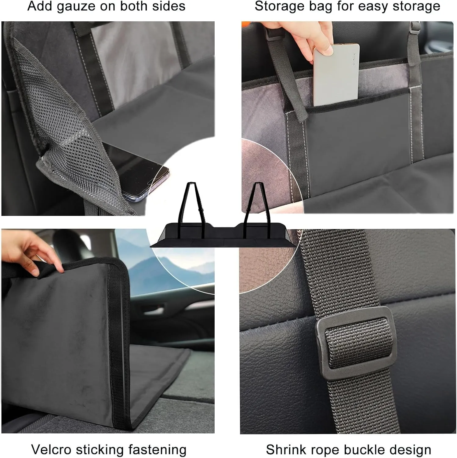Non-Inflatable Car Mattress Back Seat Bed Extender Portable Folding Camping Travel for Sleeping (Black)
