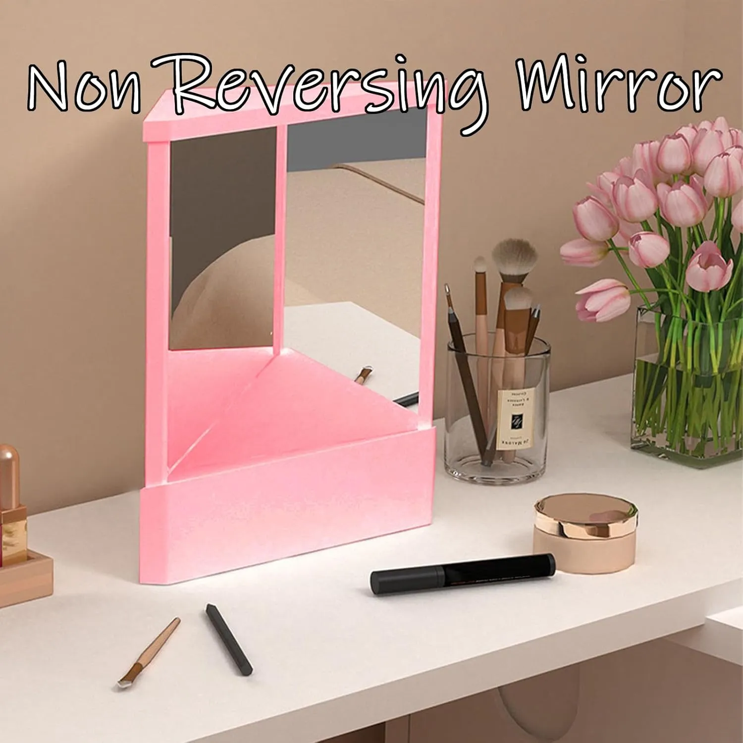 Non Reversing Mirror, Inverted Mirror, Standing Cosmetic Stand Mirror, Precision True Images Real Reflection, Desktop Mirror Tabletop Mirror for Makeup Vanity & Beauty (Black, 5.5 * 6.7in)