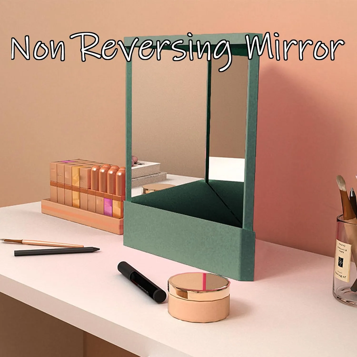Non Reversing Mirror, Inverted Mirror, Standing Cosmetic Stand Mirror, Precision True Images Real Reflection, Desktop Mirror Tabletop Mirror for Makeup Vanity & Beauty (Black, 5.5 * 6.7in)