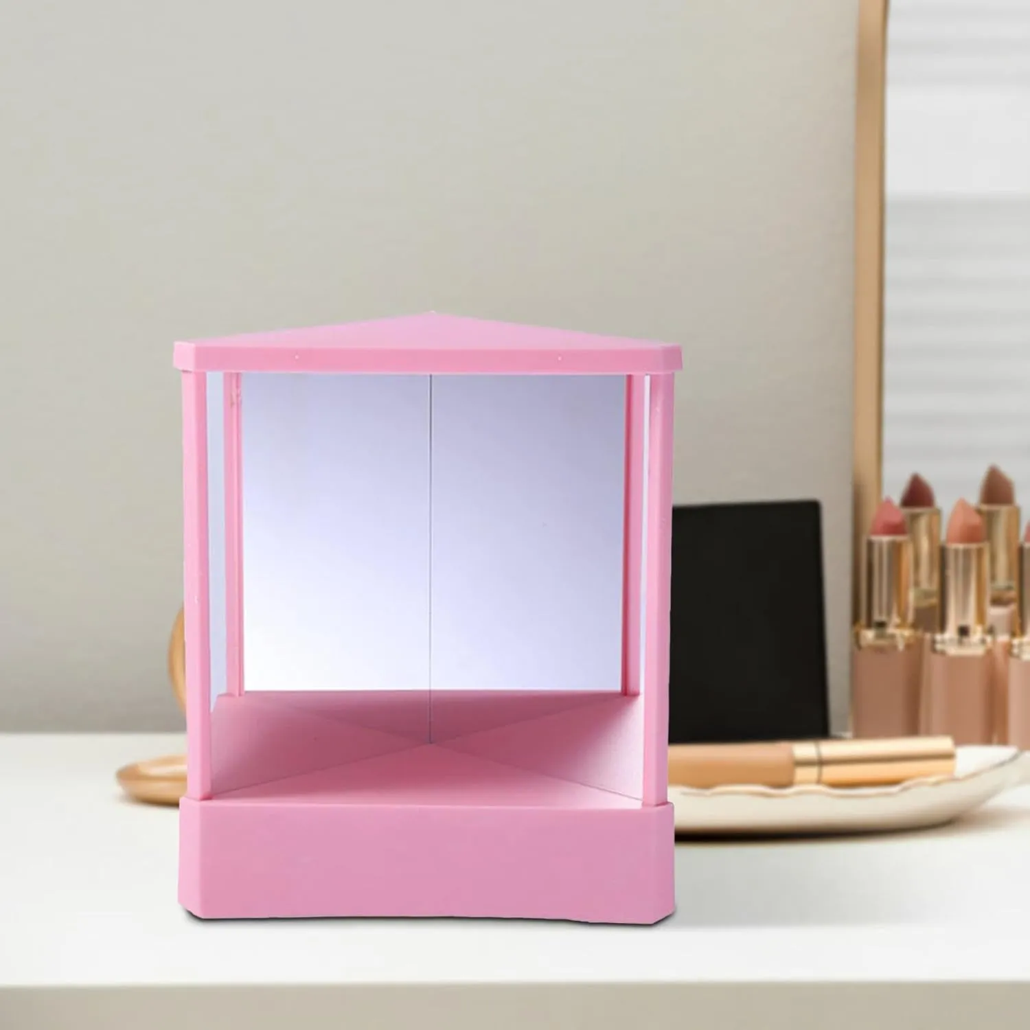 Non Reversing Mirror Tabletop Makeup Vanity Mirrors Real Reflections Beauty Mirror Standing Cosmetic Stand Mirror Precision True Images Real Reflection Tabletop Mirrors (Pink)