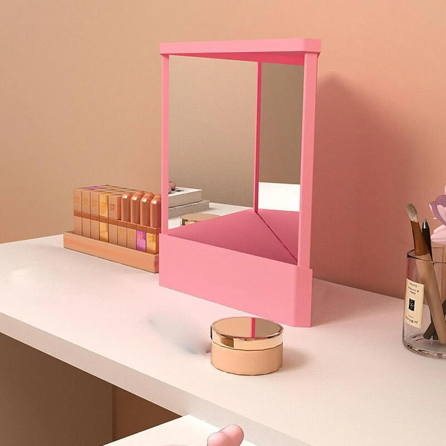 Non-Reversing Mirror, True Image Reflection, Slim Design, Precision True Images Real Reflection, Real Reflections Beauty Mirror for Makeup Vanity & Beauty (Pink)