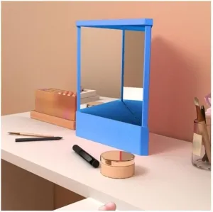 Non Reversing Mirror, True Image Reflection, True Small Mirror Non Reversing, Slim Precision Vanity Makeup Mirror, Precision Glass Viewing Angle, for Makeup Vanity & Beauty (Blue)