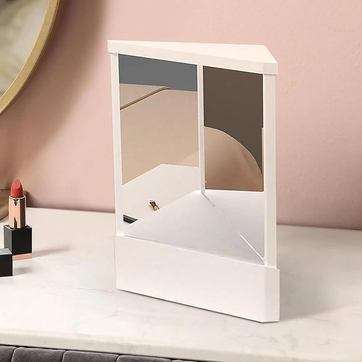 Non-Reversing Mirror,True Image Reflection, Real Reflections Beauty Mirror,Non Magnifying Tabletop Mirrors, for Makeup Vanity & Beauty (Dark Pink,Large)