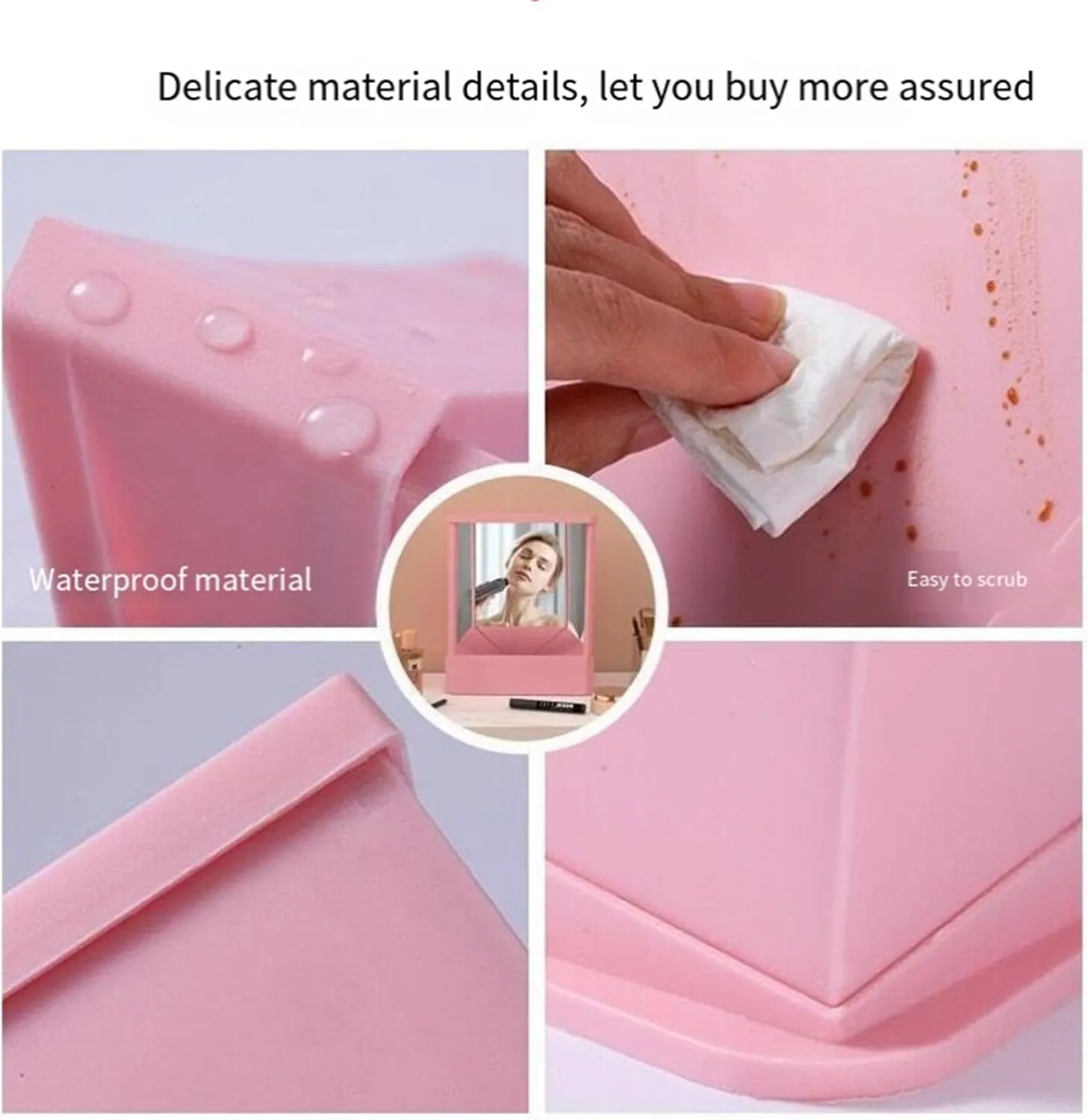 Non-Reversing True Mirror-Tabletop Makeup Vanity Stand Mirror with Real Reflections, Slim Precision Design for Makeup & Beauty, Non-Magnifying Cosmetic Mirror (Pink,S: 8 * 5.1 * 6.7in)