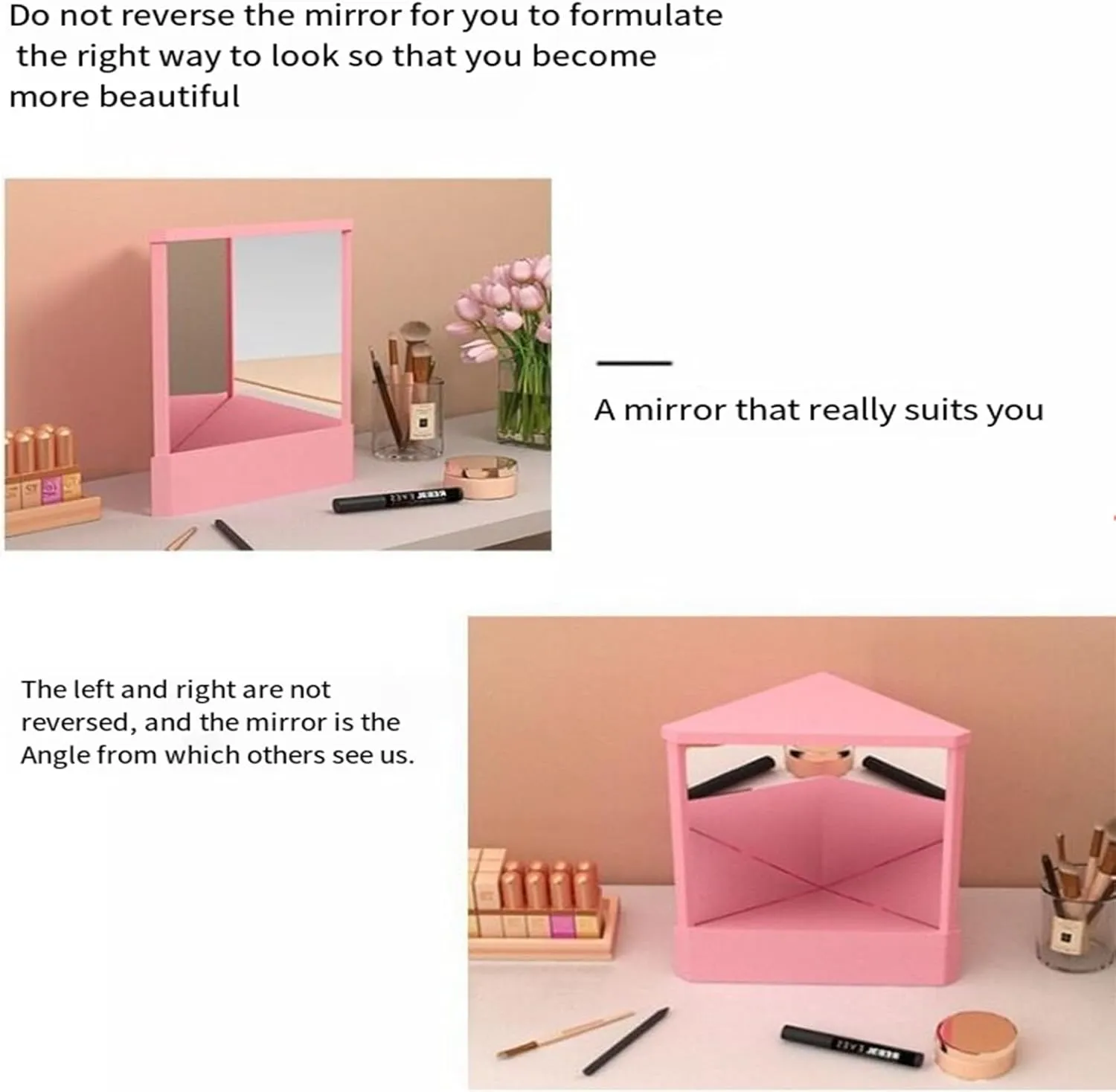 Non-Reversing True Mirror-Tabletop Makeup Vanity Stand Mirror with Real Reflections, Slim Precision Design for Makeup & Beauty, Non-Magnifying Cosmetic Mirror (White,S: 8 * 5.1 * 6.7in)