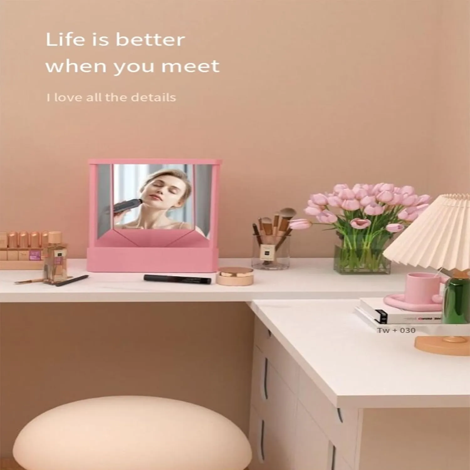 Non-Reversing True Mirror-Tabletop Makeup Vanity Stand Mirror with Real Reflections, Slim Precision Design for Makeup & Beauty, Non-Magnifying Cosmetic Mirror (White,S: 8 * 5.1 * 6.7in)