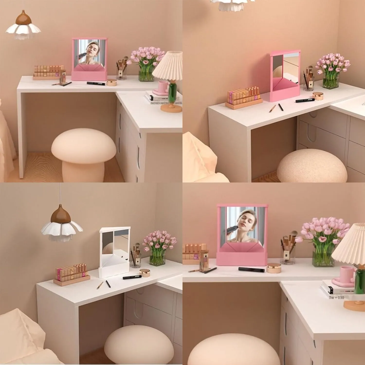 Non-Reversing True Mirror-Tabletop Makeup Vanity Stand Mirror with Real Reflections, Slim Precision Design for Makeup & Beauty, Non-Magnifying Cosmetic Mirror (White,S: 8 * 5.1 * 6.7in)