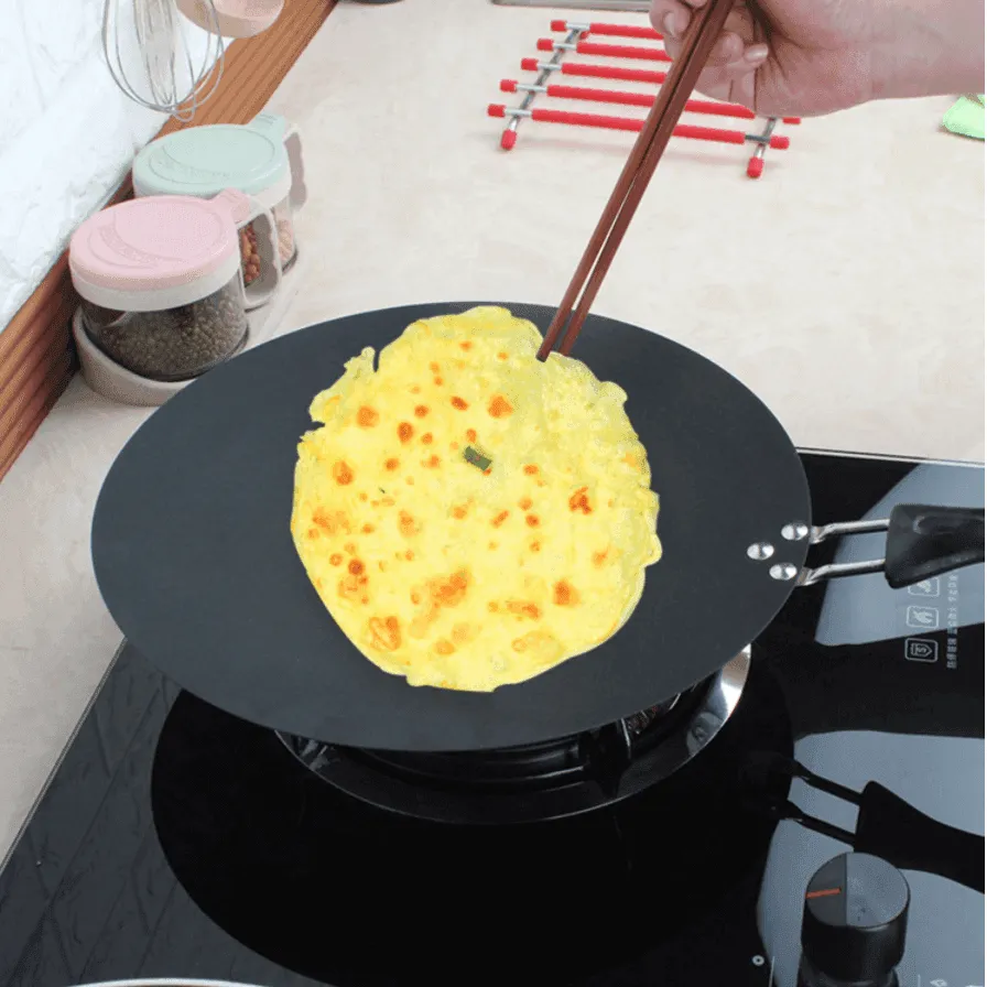 Non-stick Black Iron Pancake Pan - Durable Round Cookware