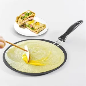 Non-stick Black Iron Pancake Pan - Durable Round Cookware