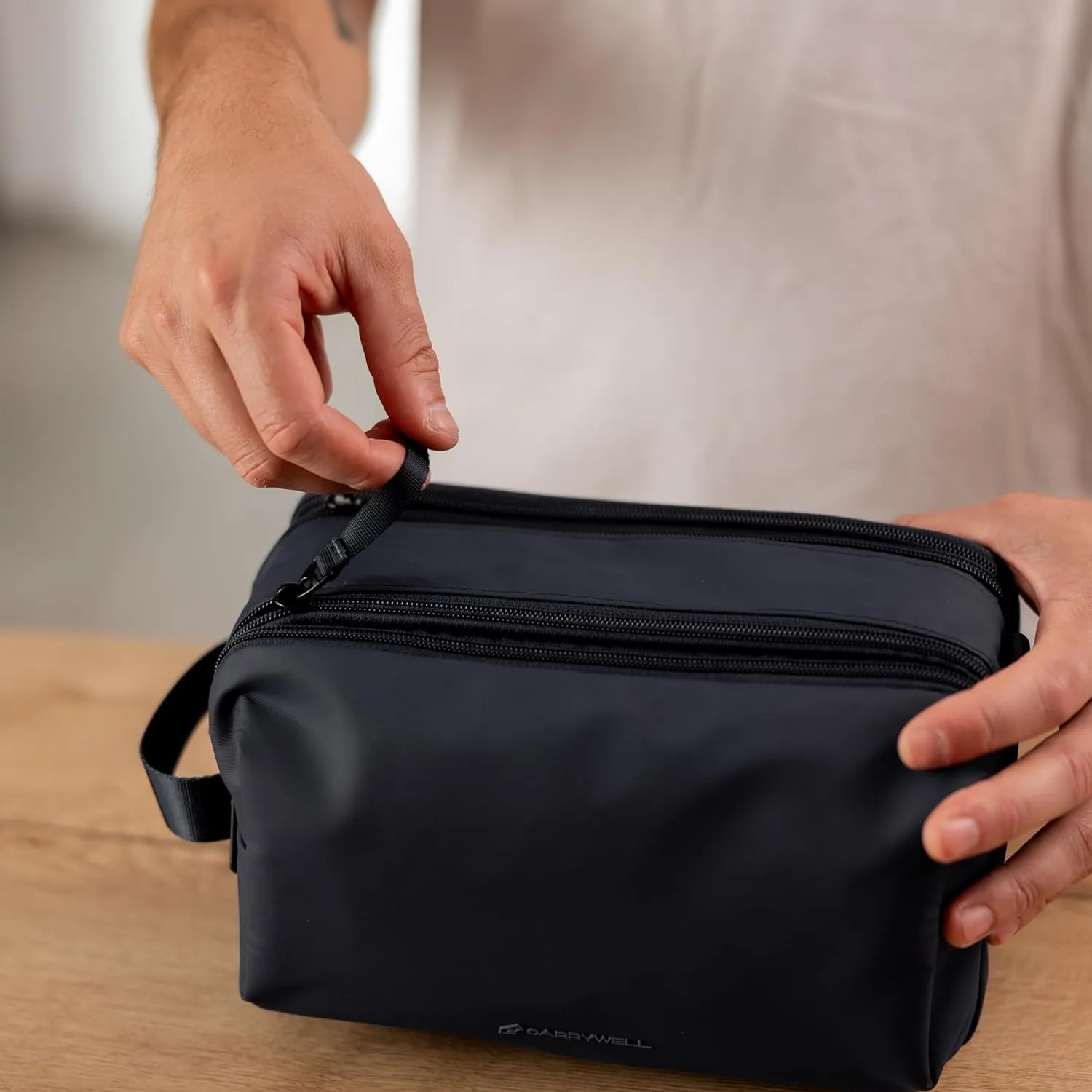 (Not Made In China) Toiletry Bag For Men, Travel Organizer and Dopp Kit, Waterproof Shaving Bag for Toiletries and Accessories, Interior Compartments and Pockets (Black)