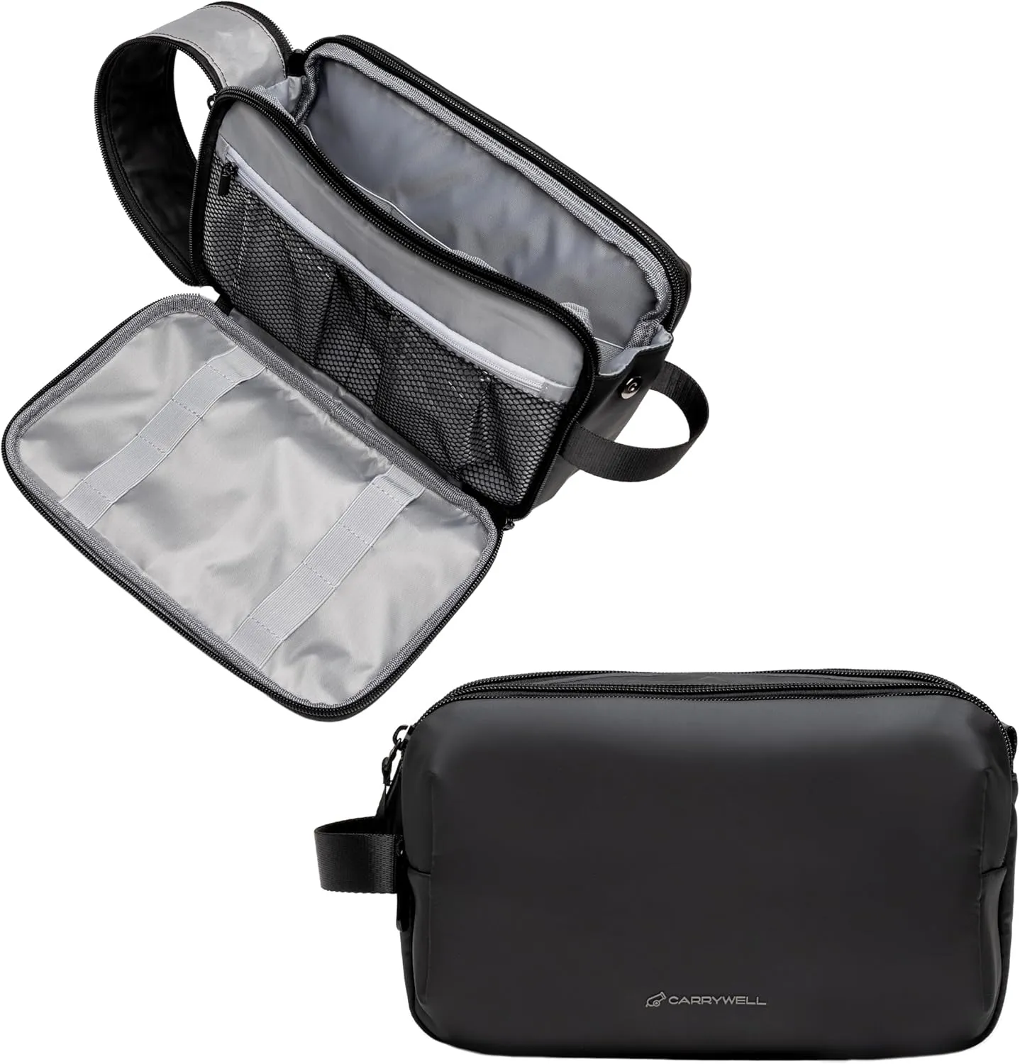 (Not Made In China) Toiletry Bag For Men, Travel Organizer and Dopp Kit, Waterproof Shaving Bag for Toiletries and Accessories, Interior Compartments and Pockets (Black)