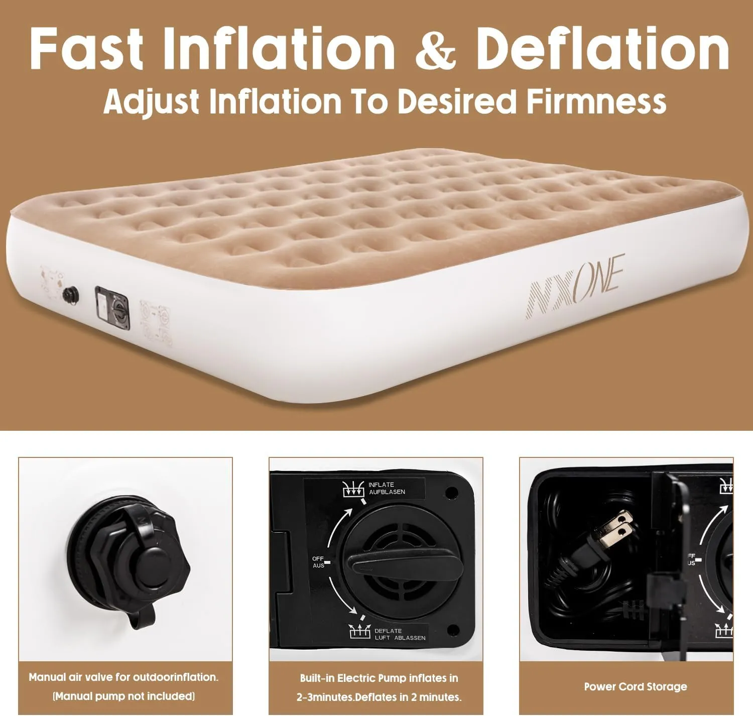 NXONE Queen Air Mattress with Built in Pump, Durable Inflatable Blow Up Mattresses with Storage Bag for Tent Camping, Travel, Home Guest Bed,13" Airbed Fast&Easy Inflation/Deflation