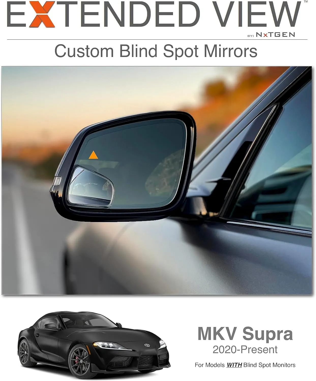 NXTGEN Custom Blind Spot Mirrors - Compatible with 2020-Present Toyota Supra MKV With Blind Spot Monitoring - Extended View - 2 Piece Set (Left & Right)