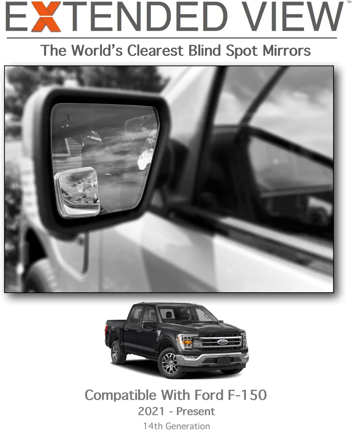 NXTGEN Custom Blind Spot Mirrors - Compatible With 2021-Present Ford F150 14th Generation Factory Mirrors With BLIS | Extended View - 2 Piece Set (Left & Right)