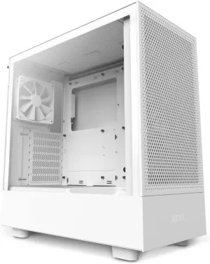 NZXT H5 Flow RGB Compact ATX Mid-Tower PC Gaming Case – High Airflow Perforated Front Panel Tempered Glass Side Cable Management 2 x F140 Core Fans 280mm Radiator Support White