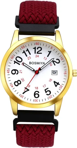 OIDEA Braided Elastic Nurse Watch for Medical: 12/24 Hour Military Time Day Date Easy Read Casual Analog Watch