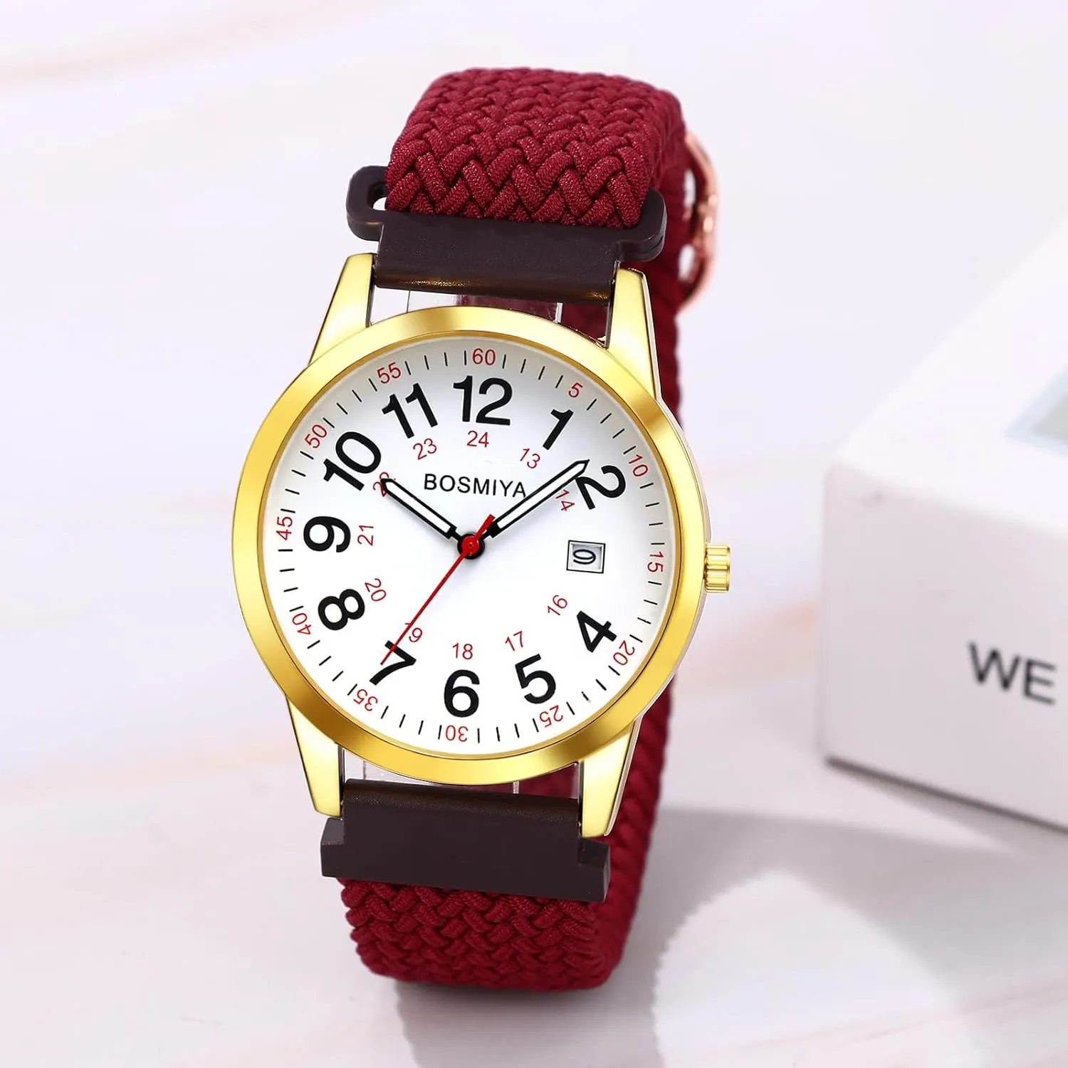 OIDEA Braided Elastic Nurse Watch for Medical: 12/24 Hour Military Time Day Date Easy Read Casual Analog Watch