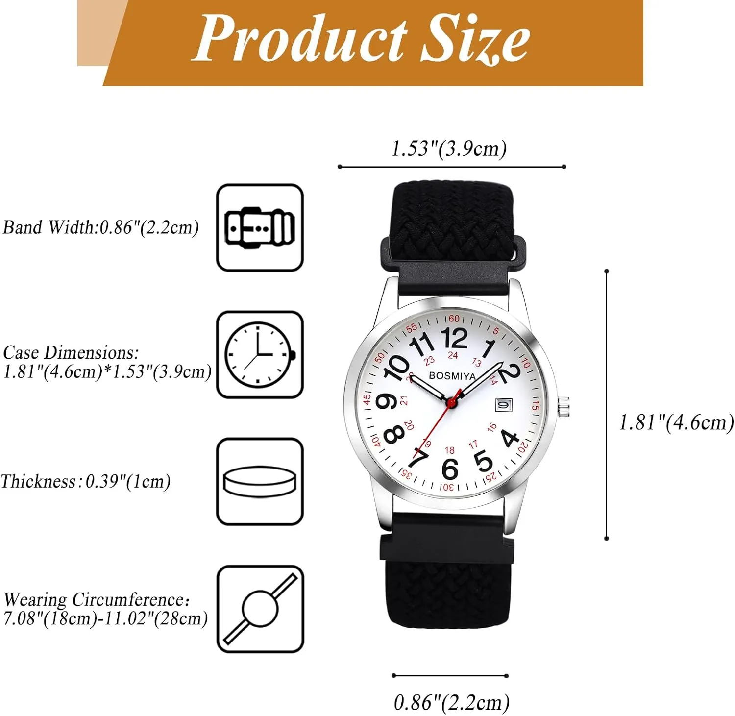 OIDEA Braided Elastic Nurse Watch for Medical: 12/24 Hour Military Time Day Date Easy Read Casual Analog Watch