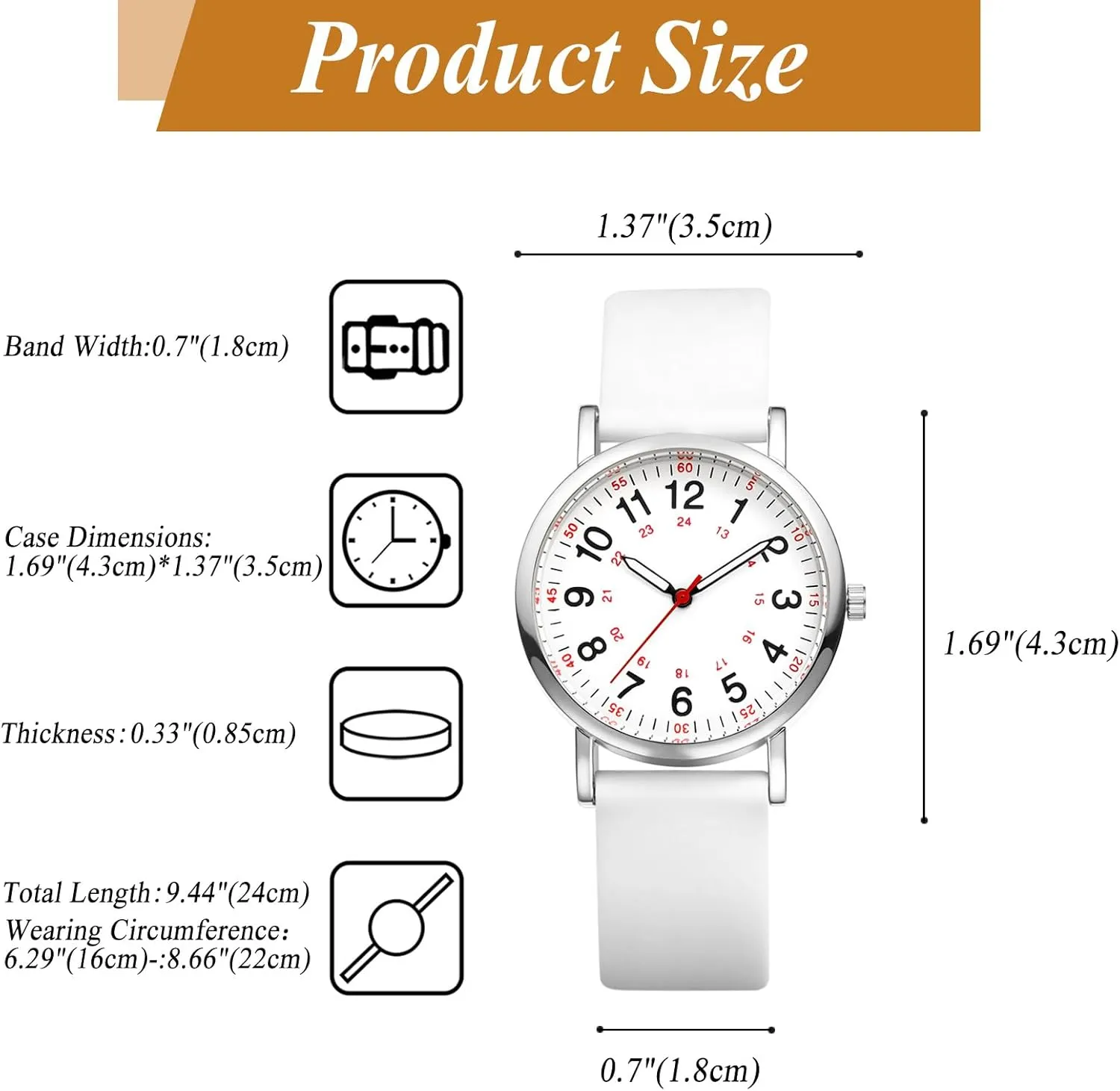 OIDEA Nurse Watch for Medical: 12/24 Hour Military Time Easy Read Dial Second Hand Analog Watch for Nursing Doctors