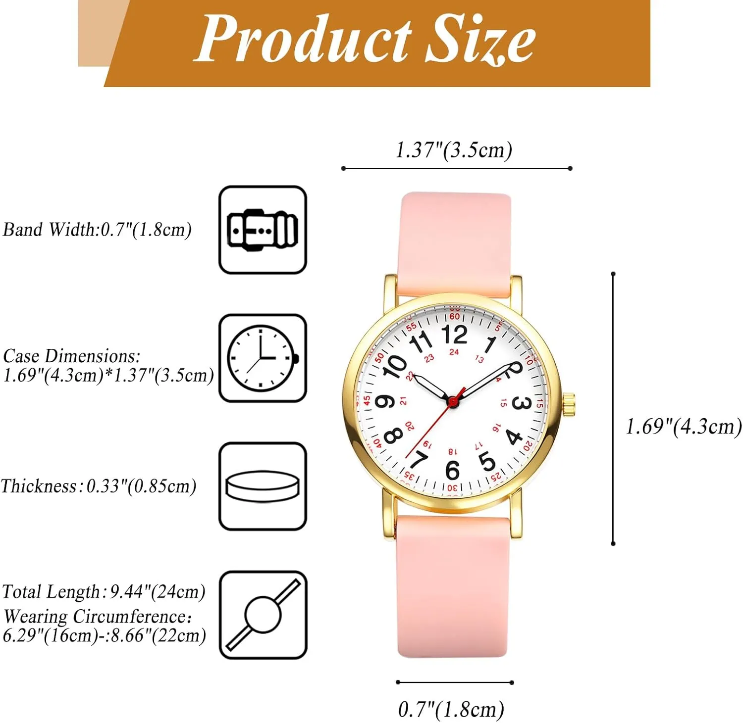 OIDEA Nurse Watch for Medical: 12/24 Hour Military Time Easy Read Dial Second Hand Analog Watch for Nursing Doctors