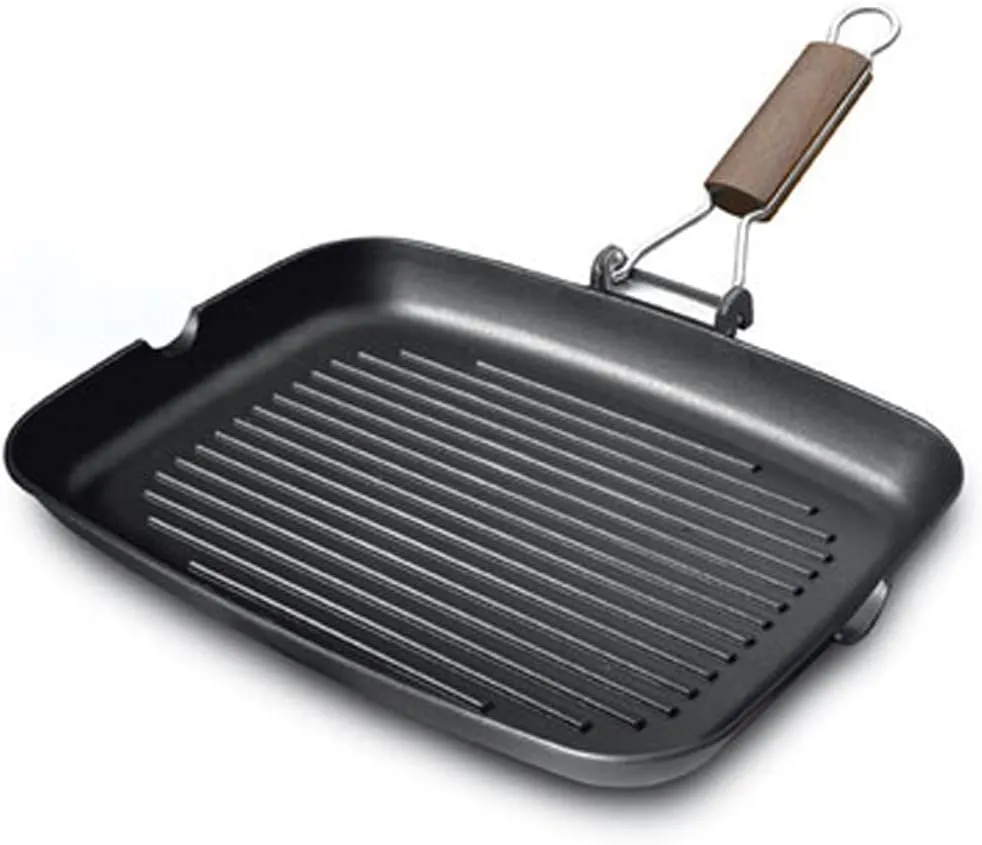 Olympia Supreme 10.2 x 10.2 Inch / 20 x 20 cm Non-Stick Die Cast Aluminum Grill Pan With Folding Handle