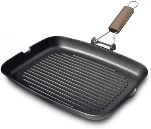Olympia Supreme 10.2 x 10.2 Inch / 20 x 20 cm Non-Stick Die Cast Aluminum Grill Pan With Folding Handle