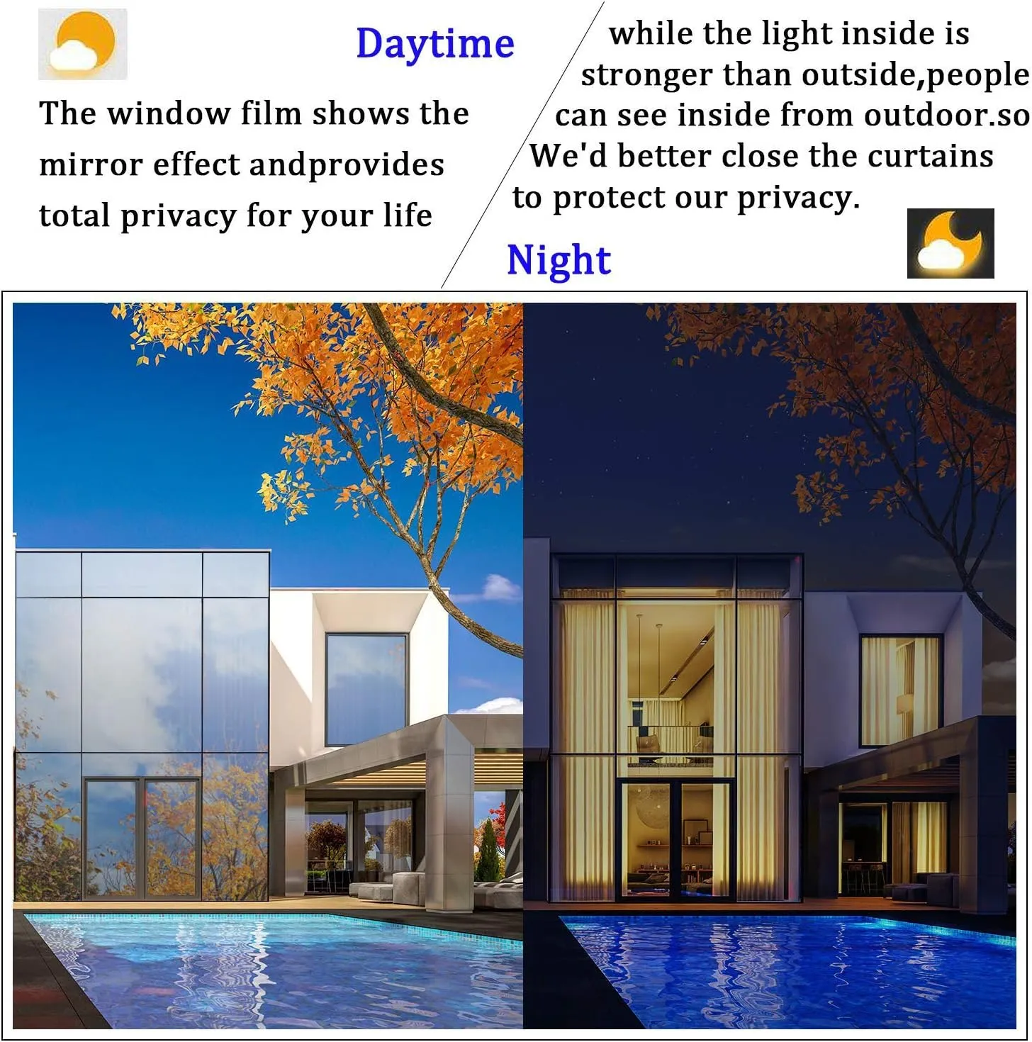 One Way Mirror Reflective Window Privacy Film Heat Insulation Anti UV Window Tinting Glass Vinyl Day Privacy Protection for Home and Office, 24 Inch x 10 Feet, Gold Silver