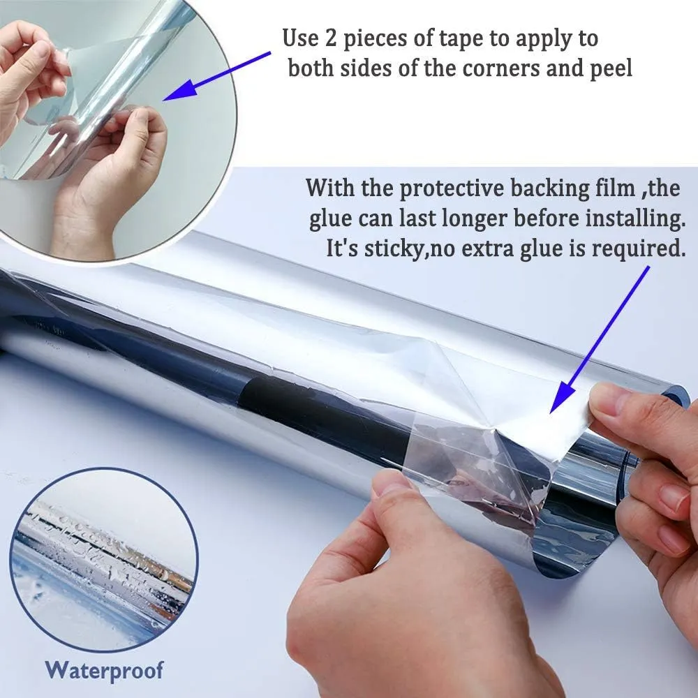 One Way Mirror Reflective Window Privacy Film Heat Insulation Anti UV Window Tinting Glass Vinyl Day Privacy Protection for Home and Office, 24 Inch x 10 Feet, Gold Silver