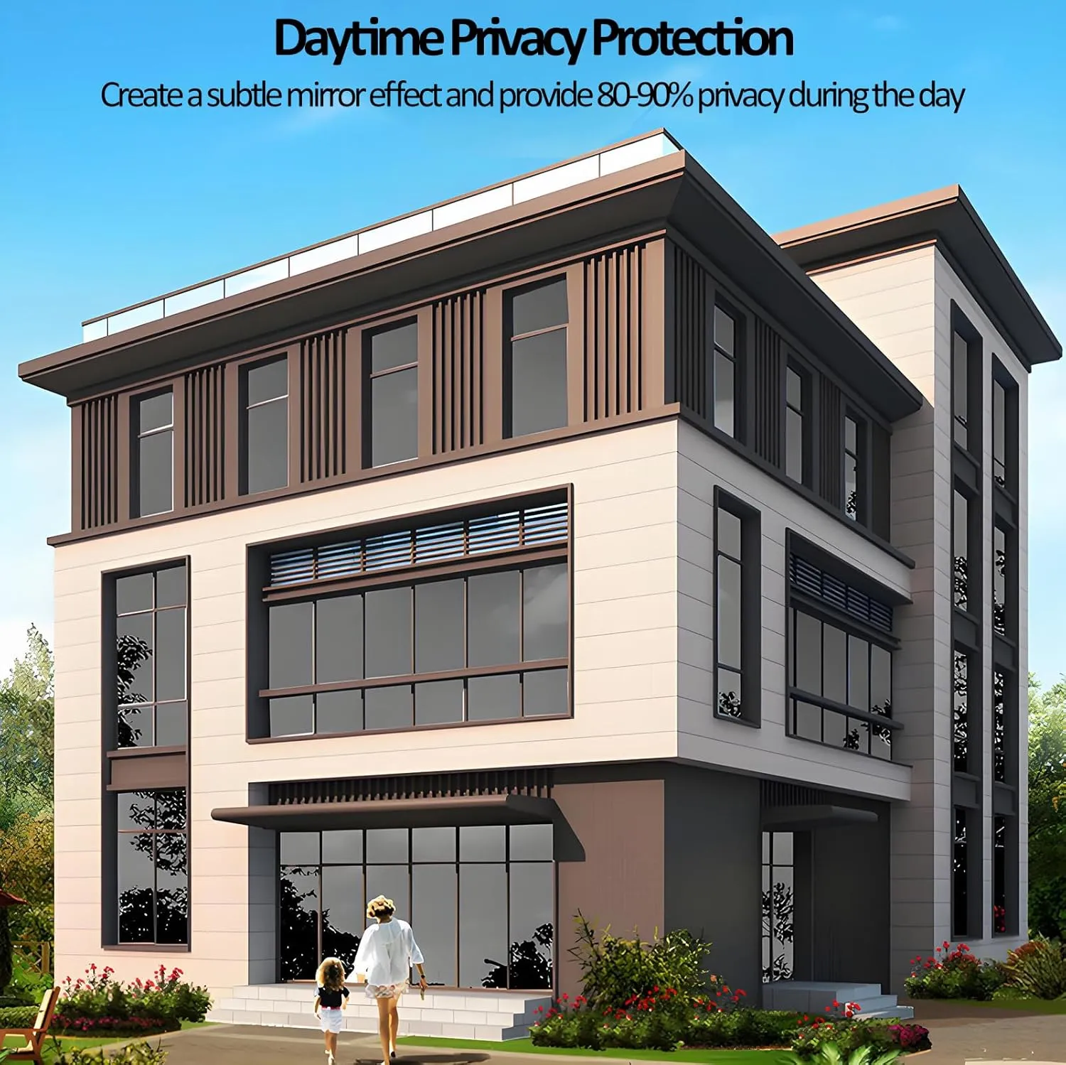 One Way Privacy Window Film Daytime Privacy Reflective Mirror Sun Blocking UV Protection Static Cling Heat Control Window Tint for Home Black Silver 15.7 Inch x 32.8 Feet
