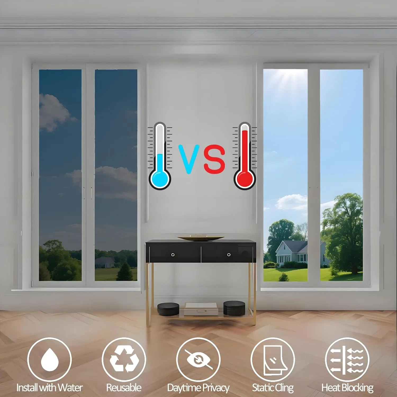 One Way Privacy Window Film Daytime Privacy Reflective Mirror Sun Blocking UV Protection Static Cling Heat Control Window Tint for Home Black Silver 15.7 Inch x 32.8 Feet