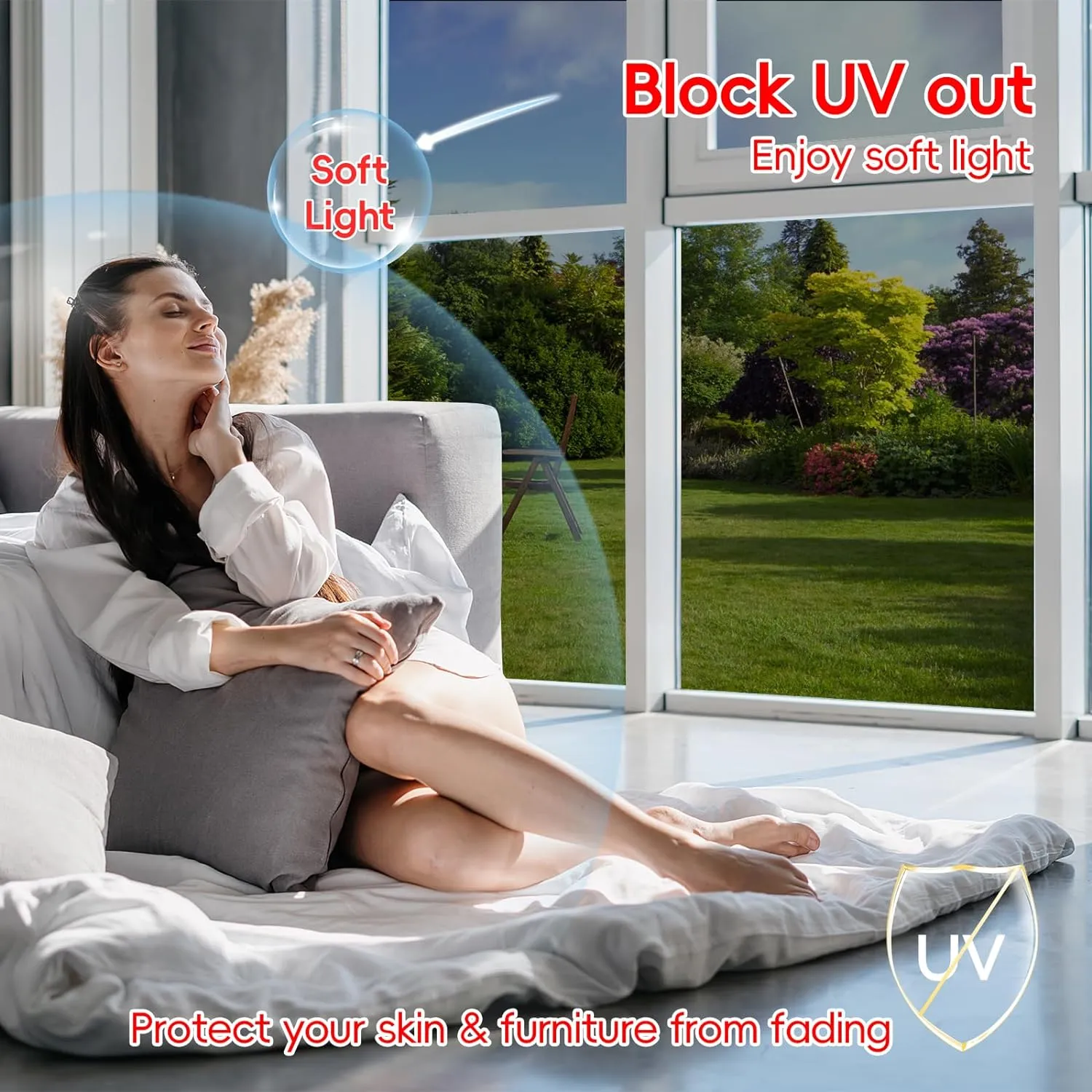 One Way Privacy Window Film Sun Blocking, Heat Blocking Window Tint for Home See Out But Not in, Static Cling & Anti UV, Black-Silver,17.5 Inch x 196.8 Inch