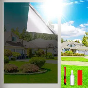 One Way Privacy Window Film Sun Blocking, Heat Blocking Window Tint for Home See Out But Not in, Static Cling & Anti UV, Black-Silver,17.5 Inch x 196.8 Inch