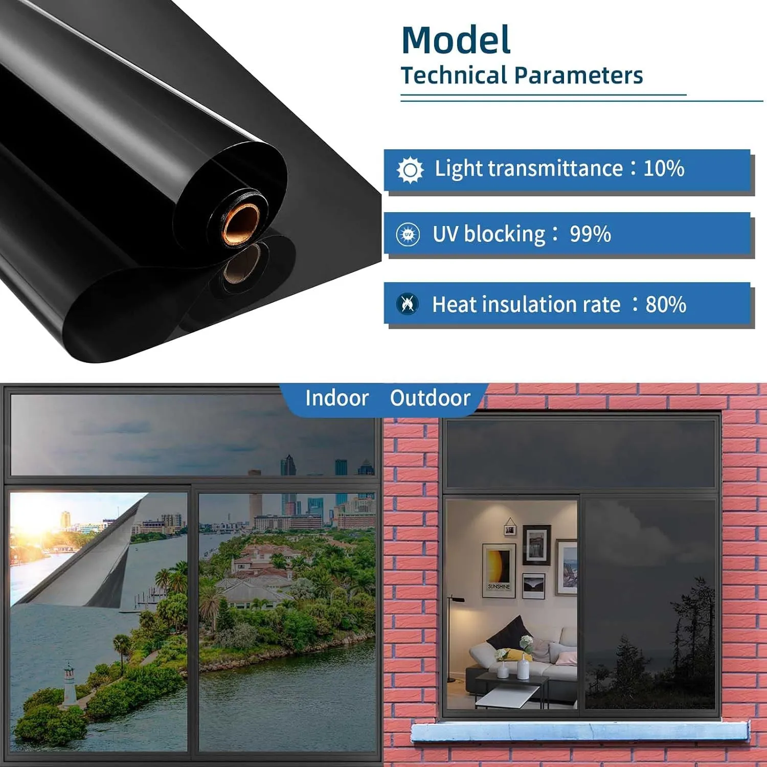 One Way Privacy Window Film,Premium PET Material,Daytime Reflective Heat Control Anti UV Door Sticker,Window Tint for Home Office Living Room,Cosmic Black,31.5 Inch x 16.4 Feet