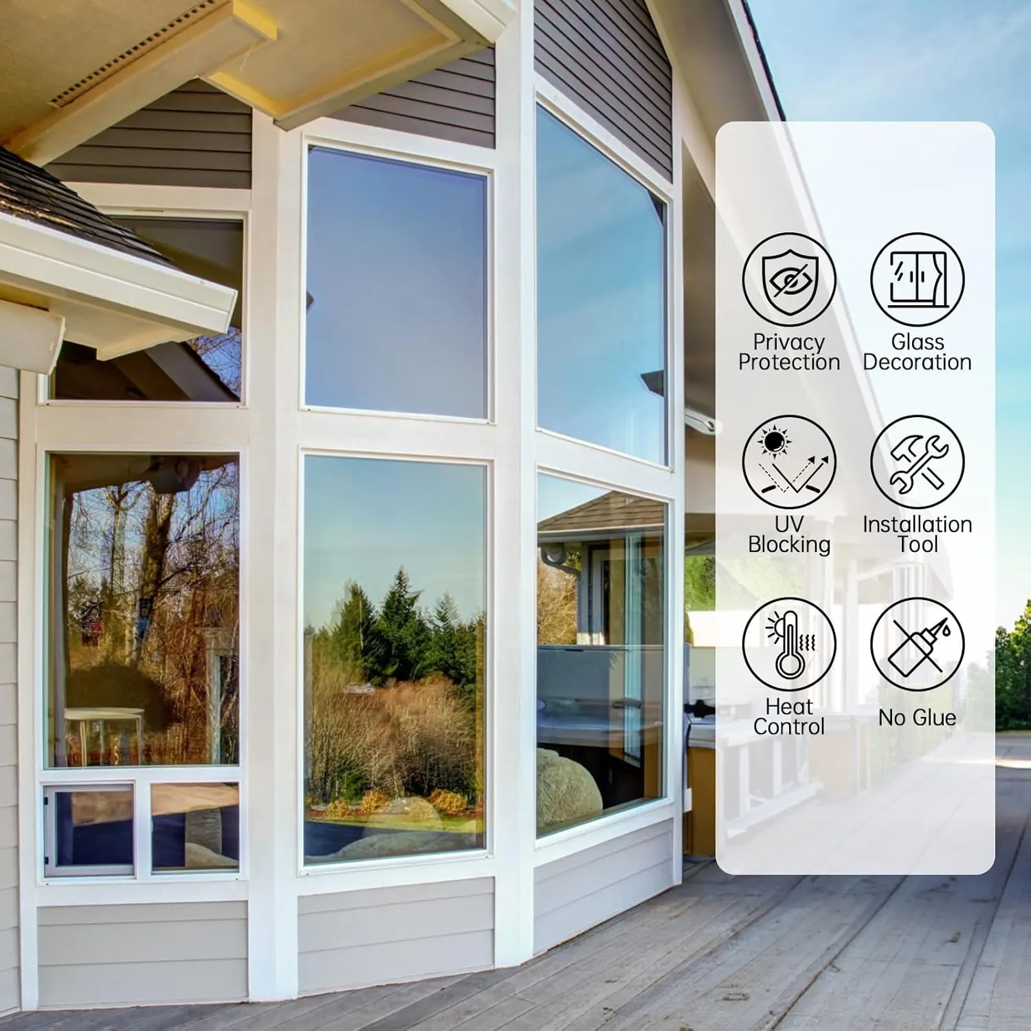One Way Window Privacy Film, Home Window Tint Reflective Window Film See Out Not in Sun Blocking Anti UV Mirror Window Clings Daytime Privacy Door Window Covering with 3 Tools, 17.5 * 157.5Inch