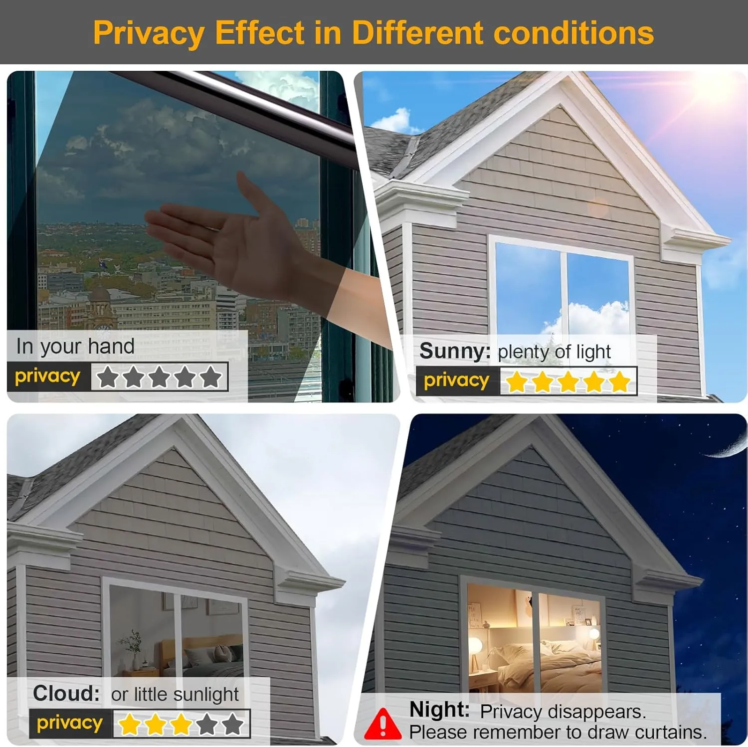 One Way Window Privacy Film See Out Not in, Window Tint for Home, Reflective Mirror Glass Windows Coverings Sun Heat UV Blocking, Black-Silver, 29.5 inch x 78.74"
