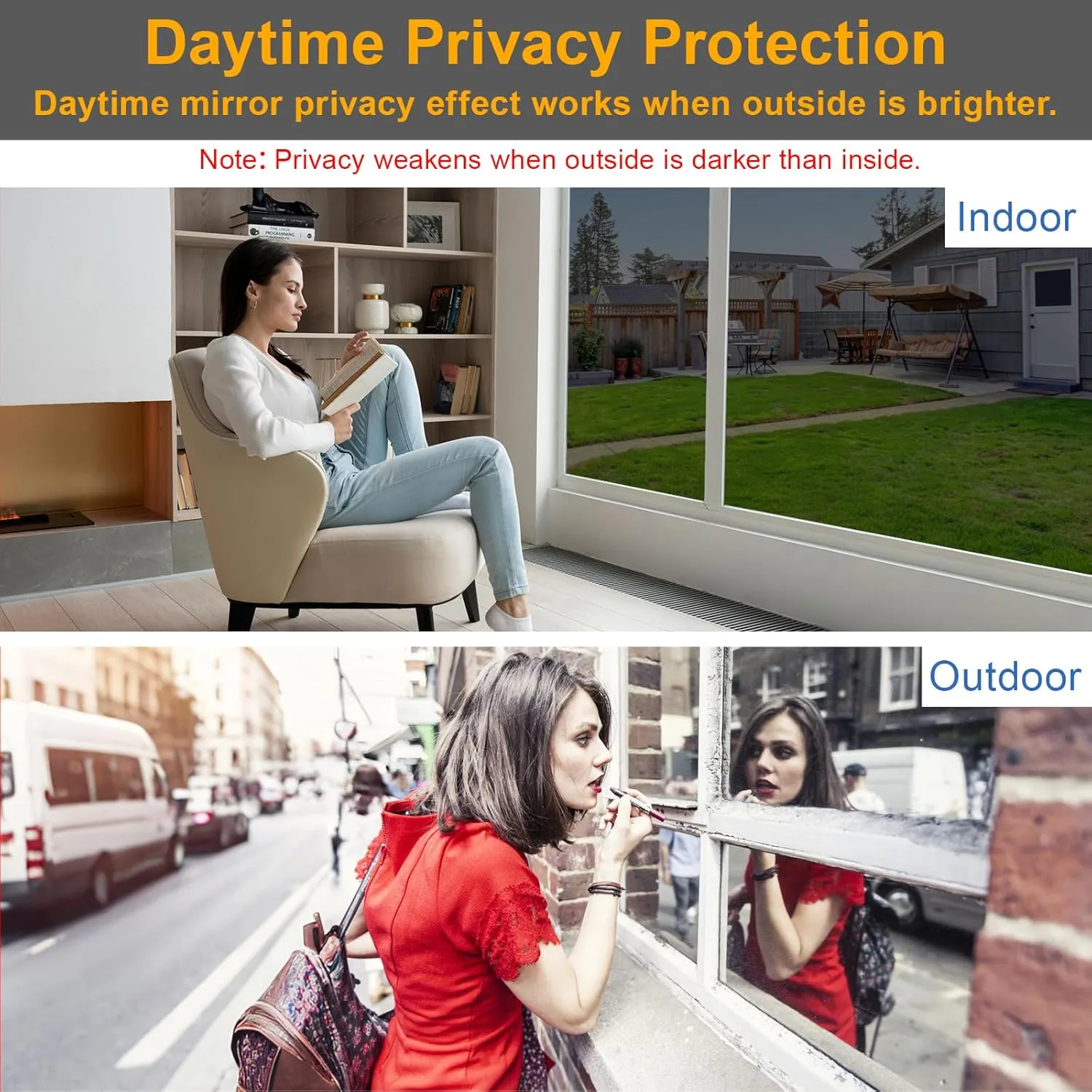 One Way Window Privacy Film See Out Not in, Window Tint for Home, Reflective Mirror Glass Windows Coverings Sun Heat UV Blocking, Black-Silver, 29.5 inch x 78.74"