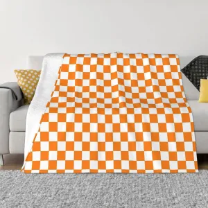Orange White Checkered Pattern 60"X50" Flannel Blanket - 100% Soft Polyester, Lightweight and Warm, Suitable for Families, Camping, Travel