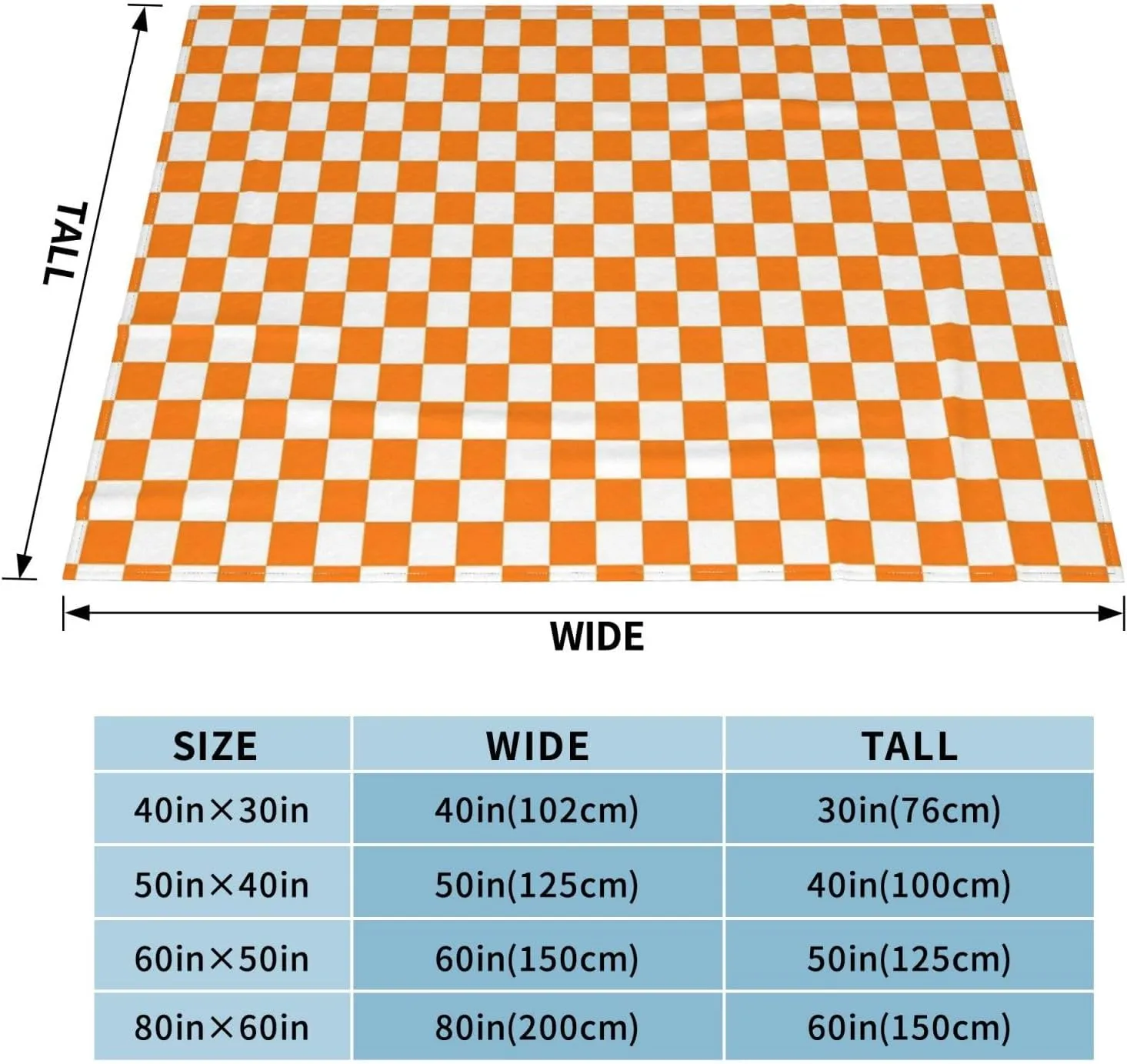 Orange White Checkered Pattern 60"X50" Flannel Blanket - 100% Soft Polyester, Lightweight and Warm, Suitable for Families, Camping, Travel