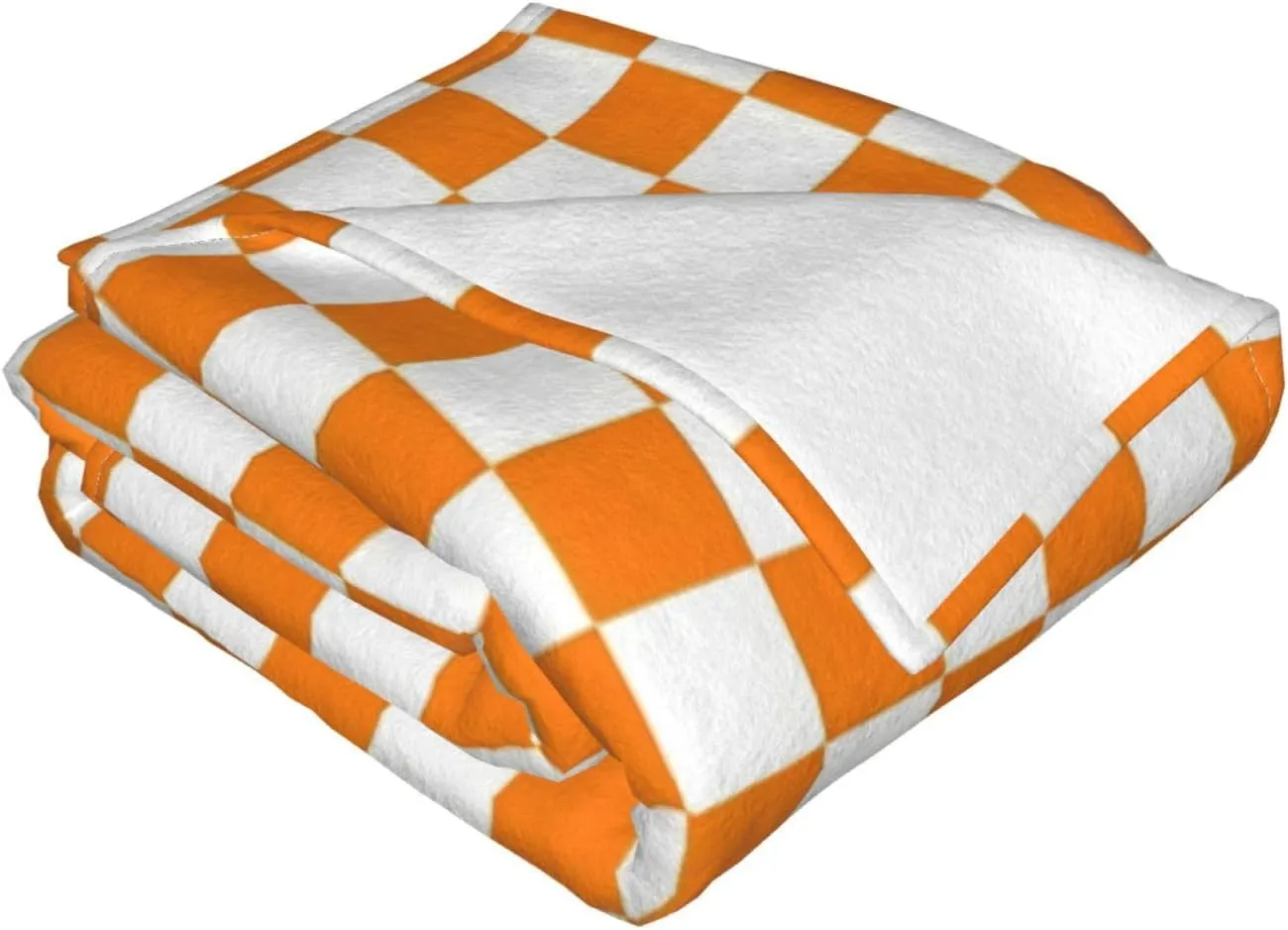 Orange White Checkered Pattern 60"X50" Flannel Blanket - 100% Soft Polyester, Lightweight and Warm, Suitable for Families, Camping, Travel