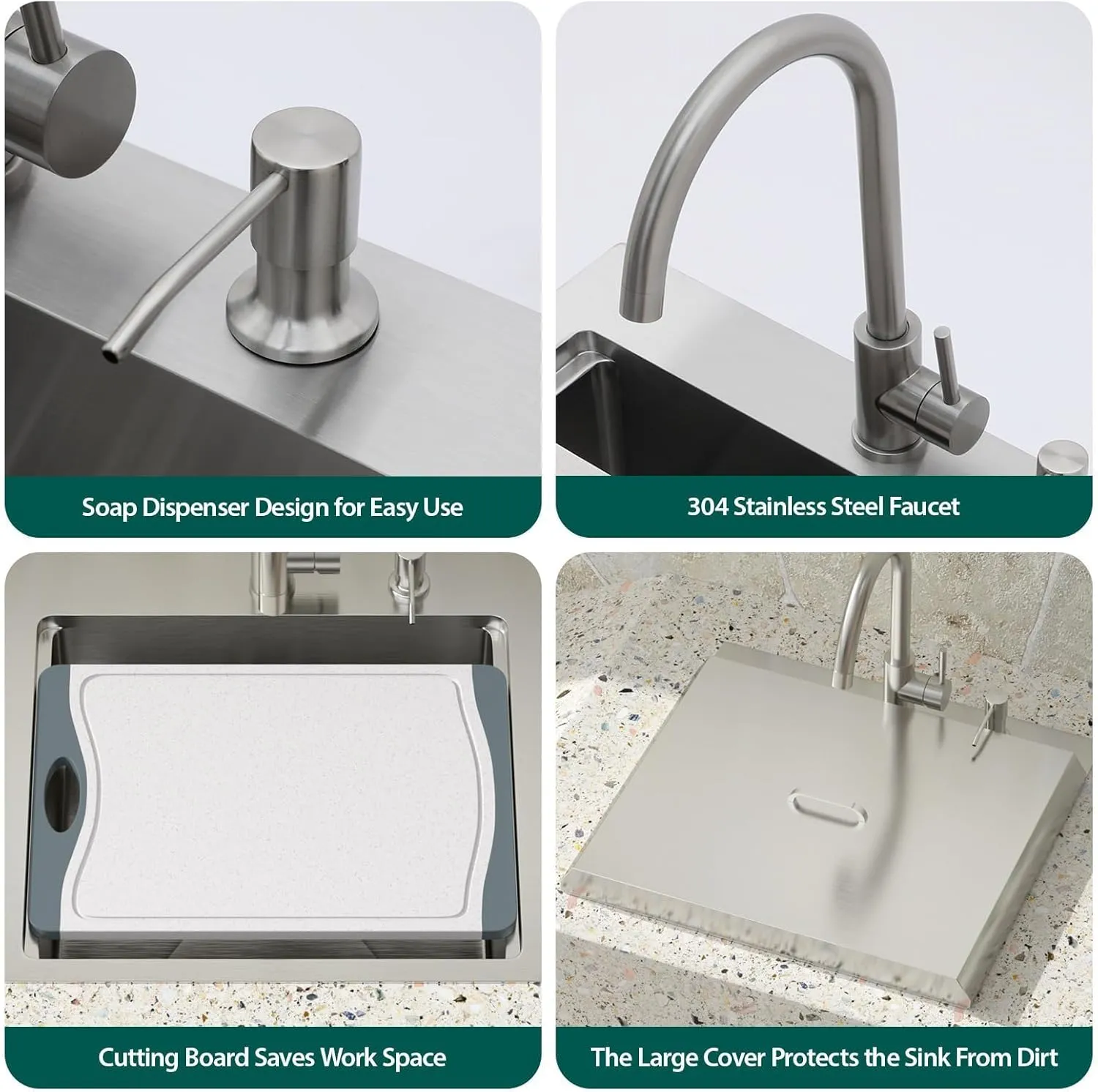 Outdoor Kitchen Sink - 21 x 20 x 9 Inch Outdoor Sink Workstation 16 Gauge Stainless Steel Drop in Kitchen Sinks Single Bowl Small Bar Sinks with Cover #TLT-0030
