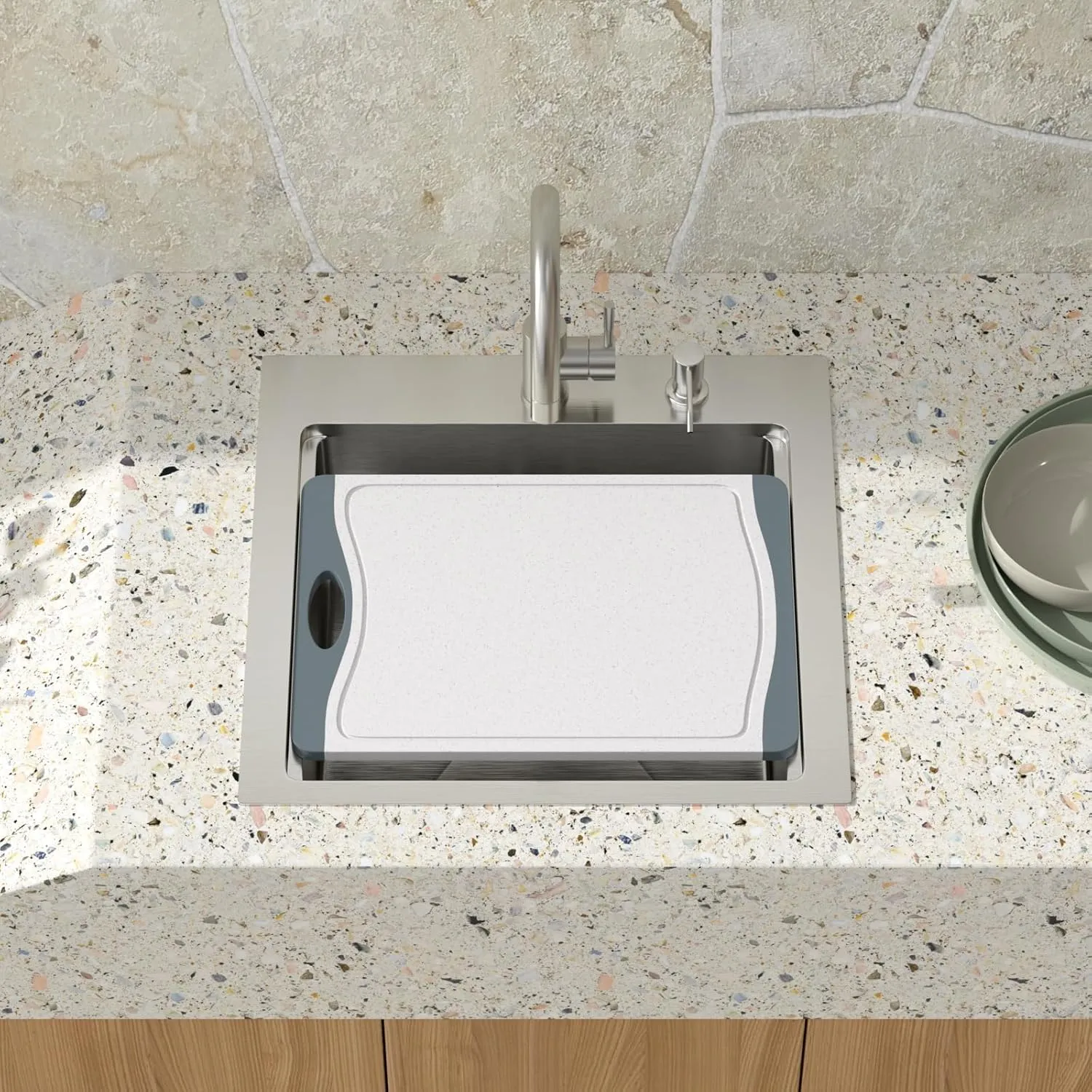Outdoor Kitchen Sink - 21 x 20 x 9 Inch Outdoor Sink Workstation 16 Gauge Stainless Steel Drop in Kitchen Sinks Single Bowl Small Bar Sinks with Cover #TLT-0030