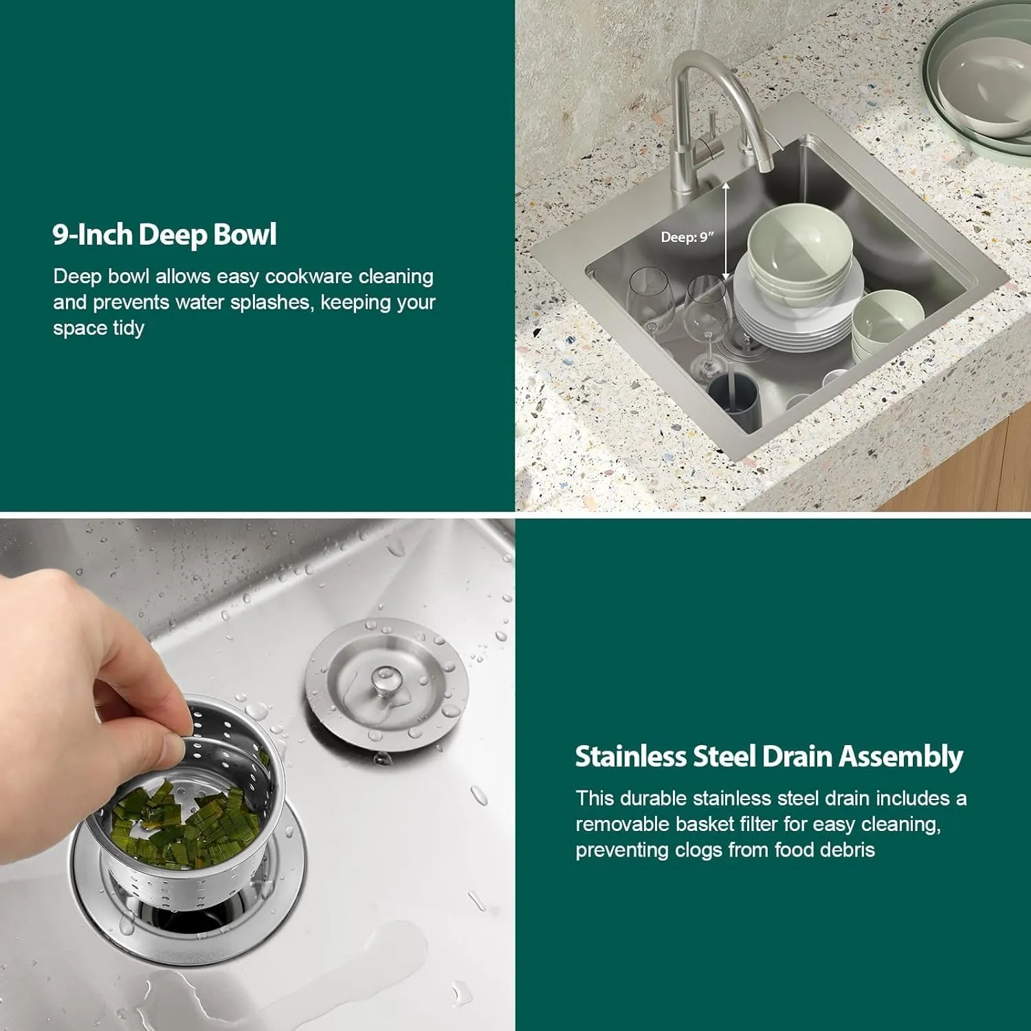 Outdoor Kitchen Sink - 21 x 20 x 9 Inch Outdoor Sink Workstation 16 Gauge Stainless Steel Drop in Kitchen Sinks Single Bowl Small Bar Sinks with Cover #TLT-0030