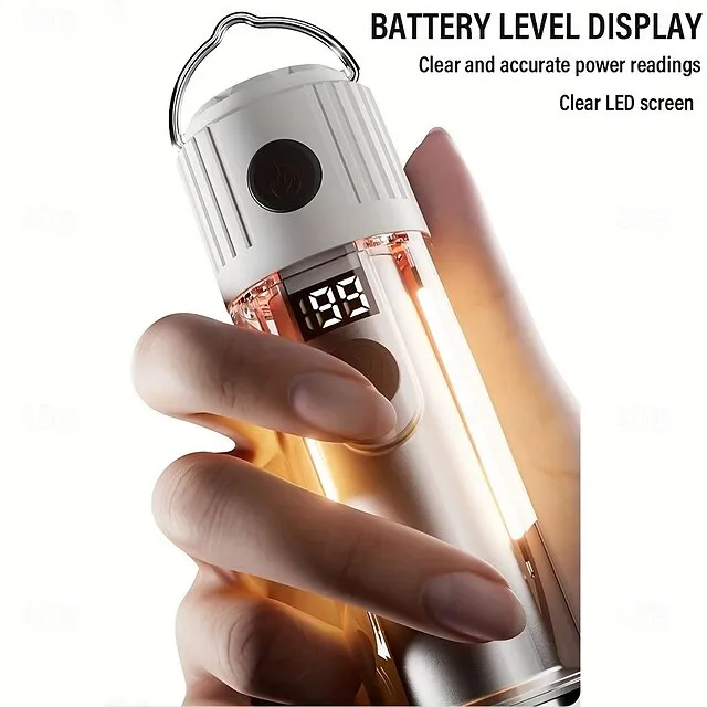 Outdoor LED Dual Light Handheld Flashlight USB Rechargeable Portable Lantern with Battery Indicator with Hook and Magnetic Multiple Lighting Modes for Camping Hiking Outdoors and Emergencies Shustar